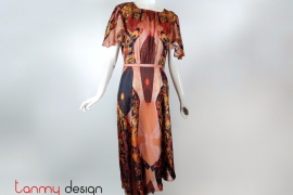Silk dress with egg-inlaid lacquer pattern